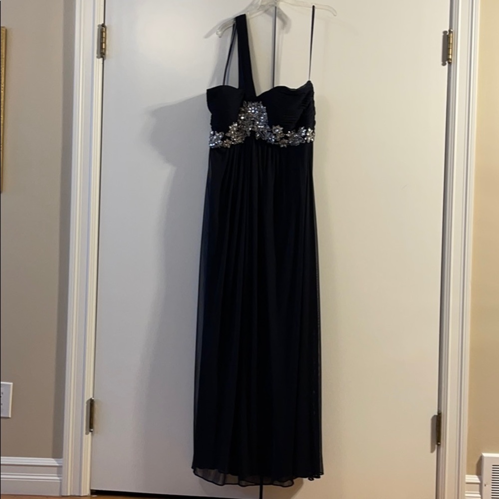 Xscape navy beaded evening gown